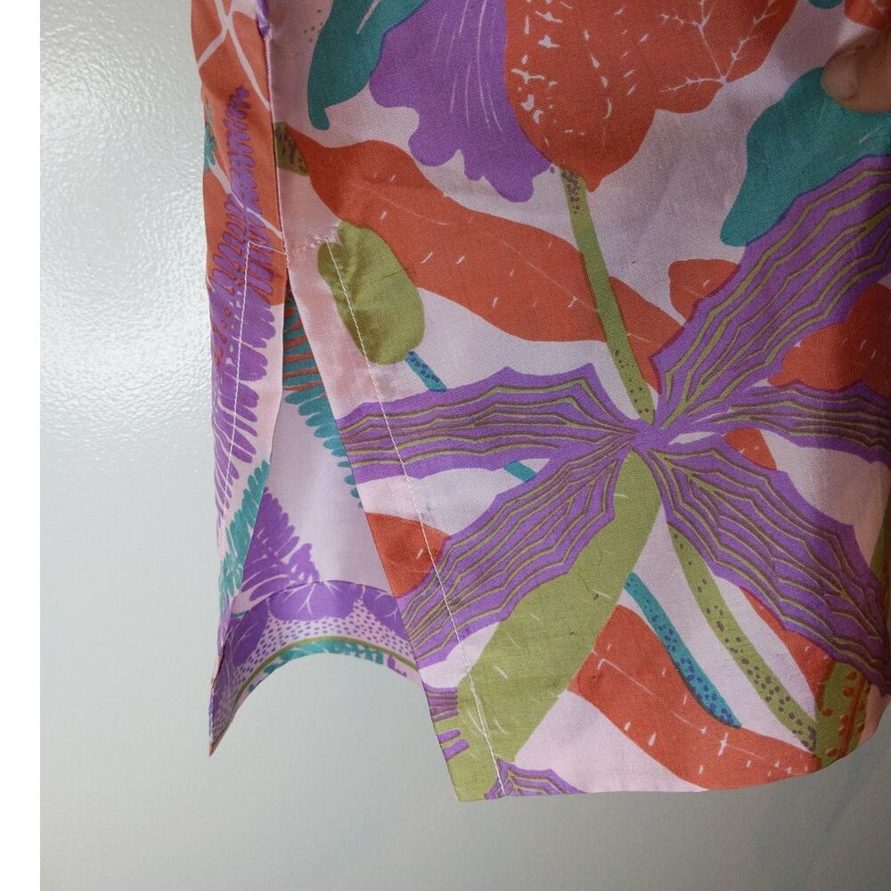 Shinawatra 100% Thai Silk Tropical Floral Top Flowing Purple Coral L - Picture 4 of 9